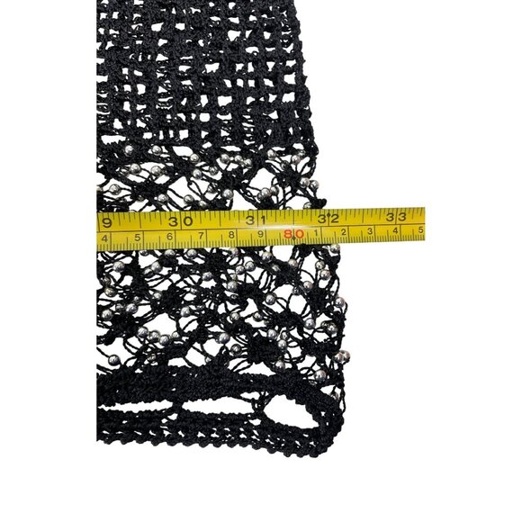 Black Mesh Shawl With Rhinestone Embellishments & Fringe Trim - Picture 7 of 7